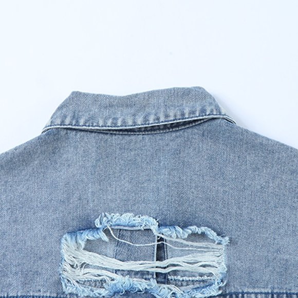 Sky Blue Rhinestone Fringe Denim Jacket - Picture 6 of 15